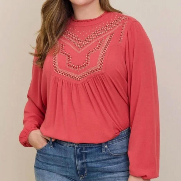 torrid Tops - Torrid Crinkle Gauze Embroidered Peasant Blouse Top NWT 1 1X